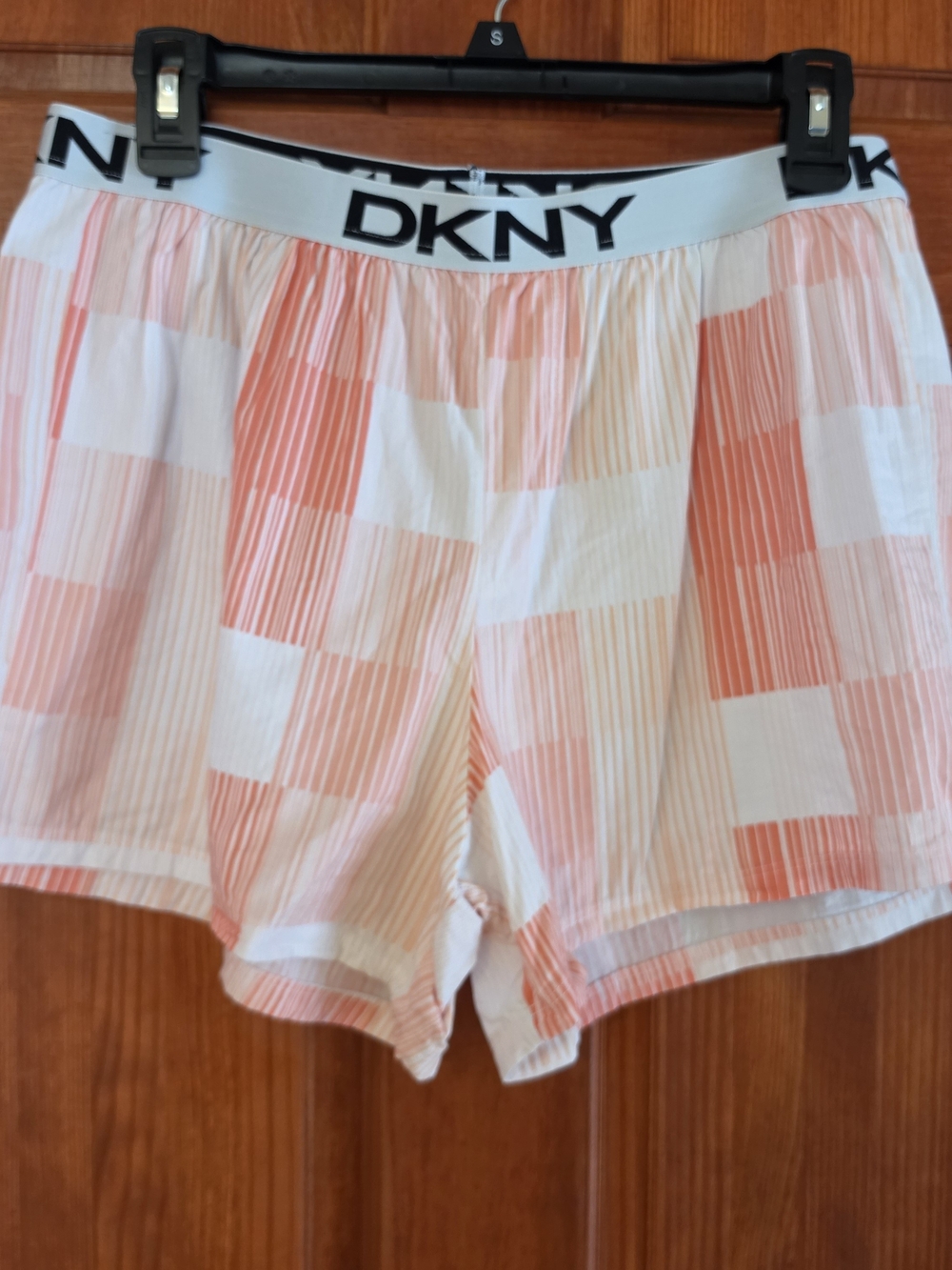 DKNY Pink and White Geometric Stripe Lounge Shorts